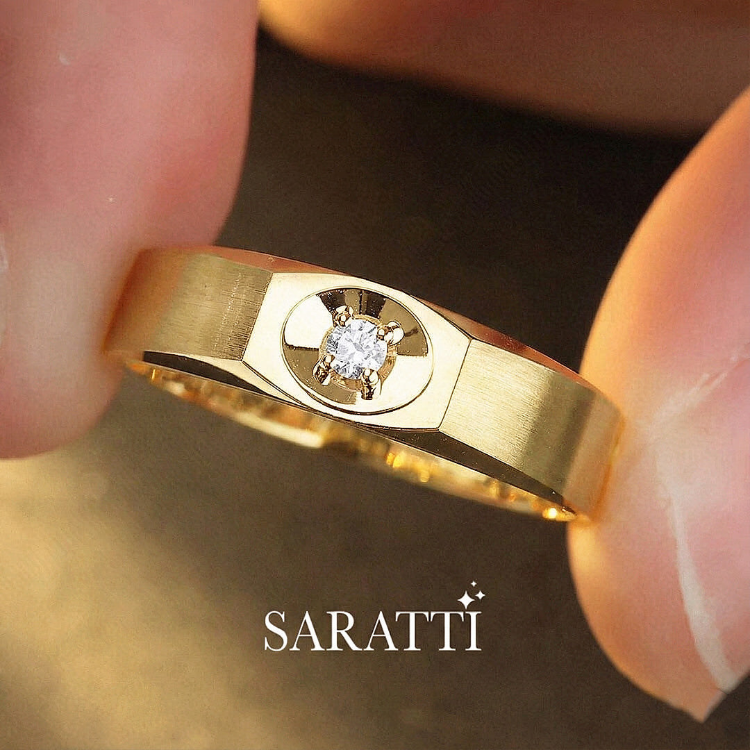 Art Deco Dome diamond ring for men statement elegance in 18K yellow gold | SARATTI