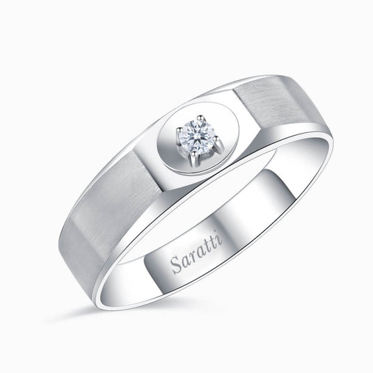 Art deco dome diamond ring for men in 18k white gold with framed center diamond | SARATTI
