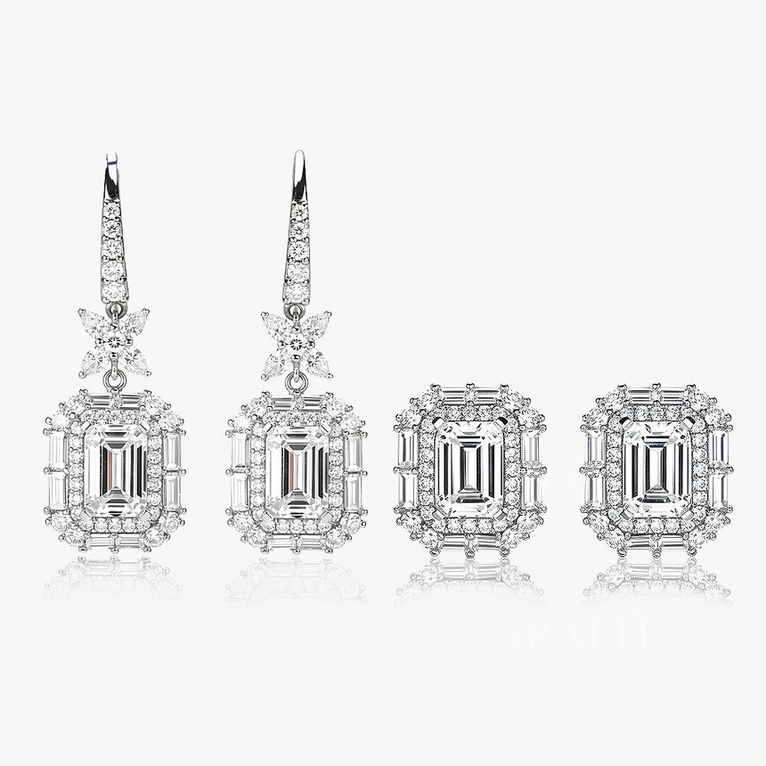 Frosted Emerald lab diamond stud earrings platinum | SARATTI
