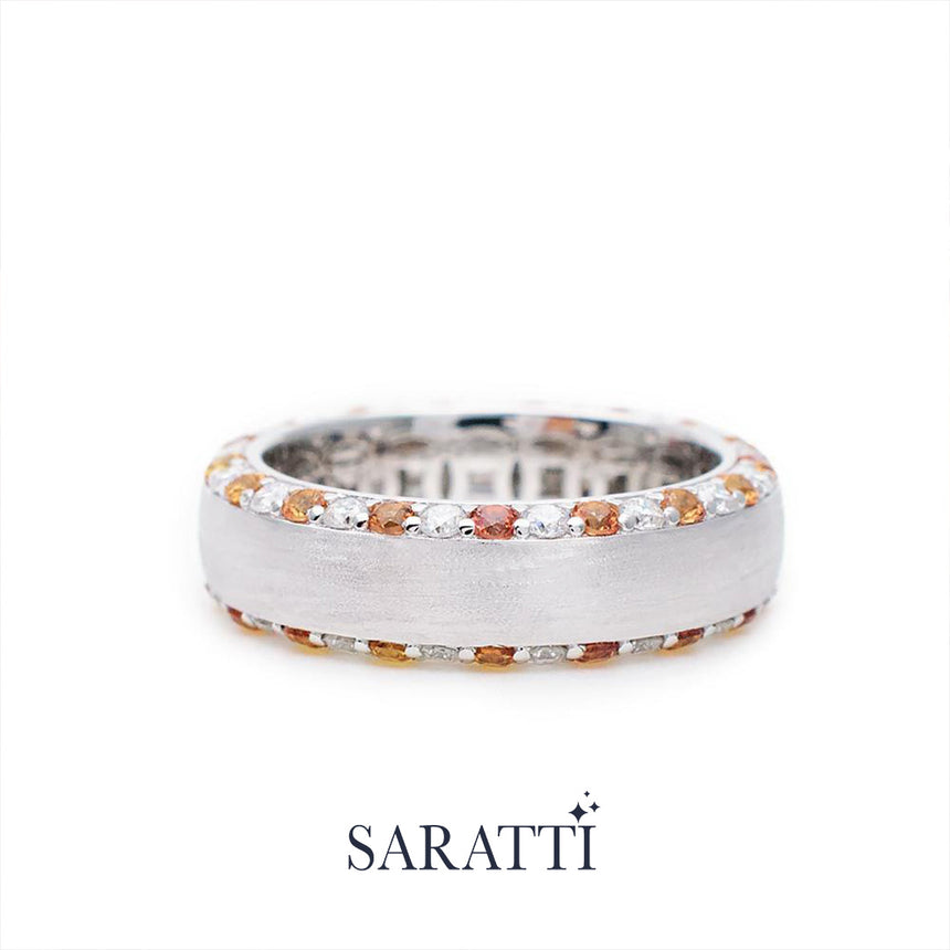 Mens sapphire wedding band handcrafted diamond and sapphire ring in 18K white gold | SARATTI