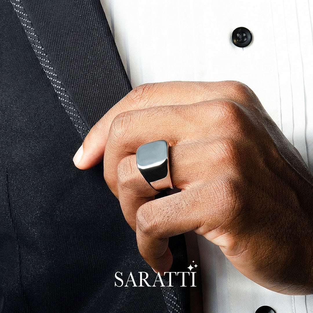 Mens wedding band geometric bolt design ring in platinum | SARATTI