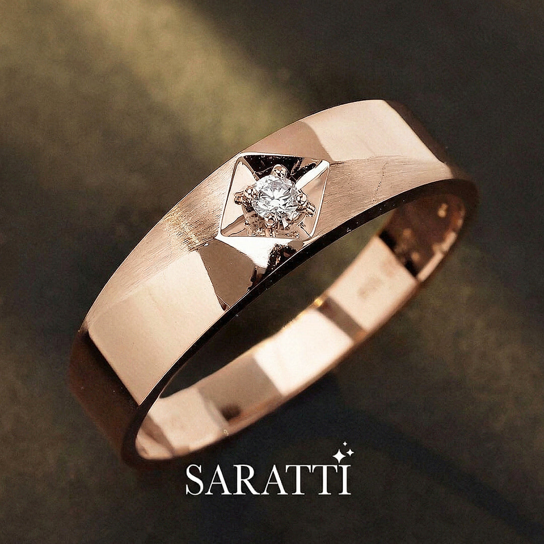 Cometa solitaire diamond ring handcrafted design in 18K rose gold | SARATTI