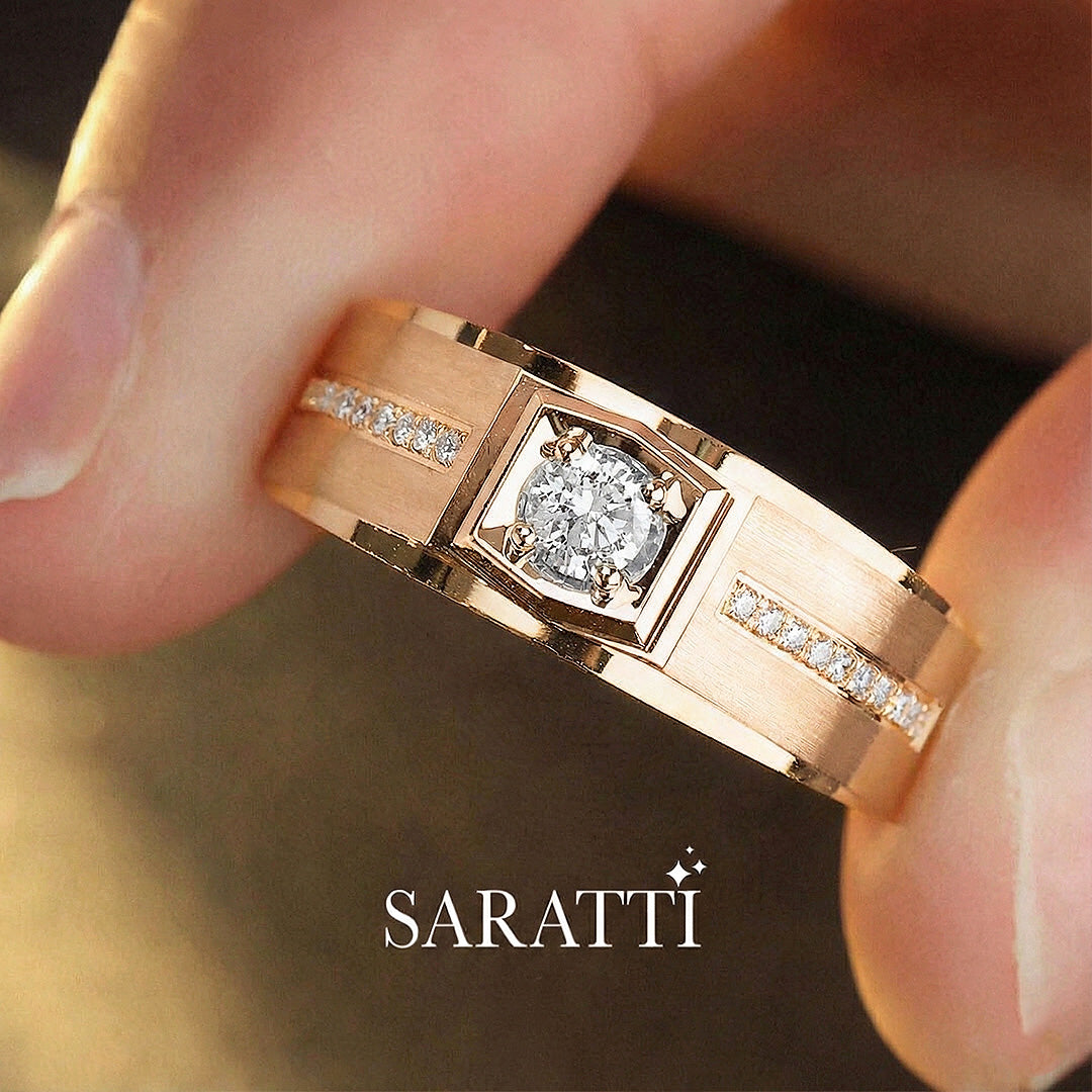 Animus Meraki men’s diamond ring imperial inspired masculine style in 18K rose gold | SARATTI