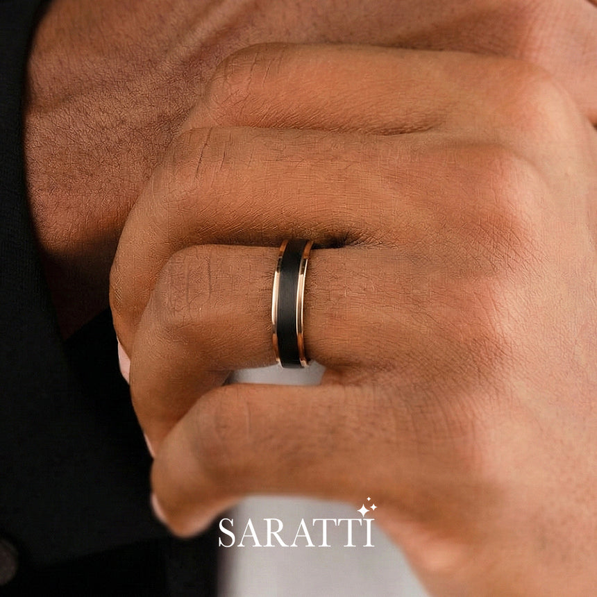 Two Tone Men's Wedding Band in Black and Yellow Gold