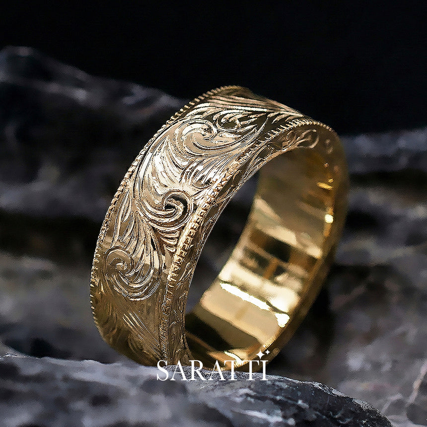 Two Tone mens wedding band worn on hand in 18K yellow gold | SARATTI