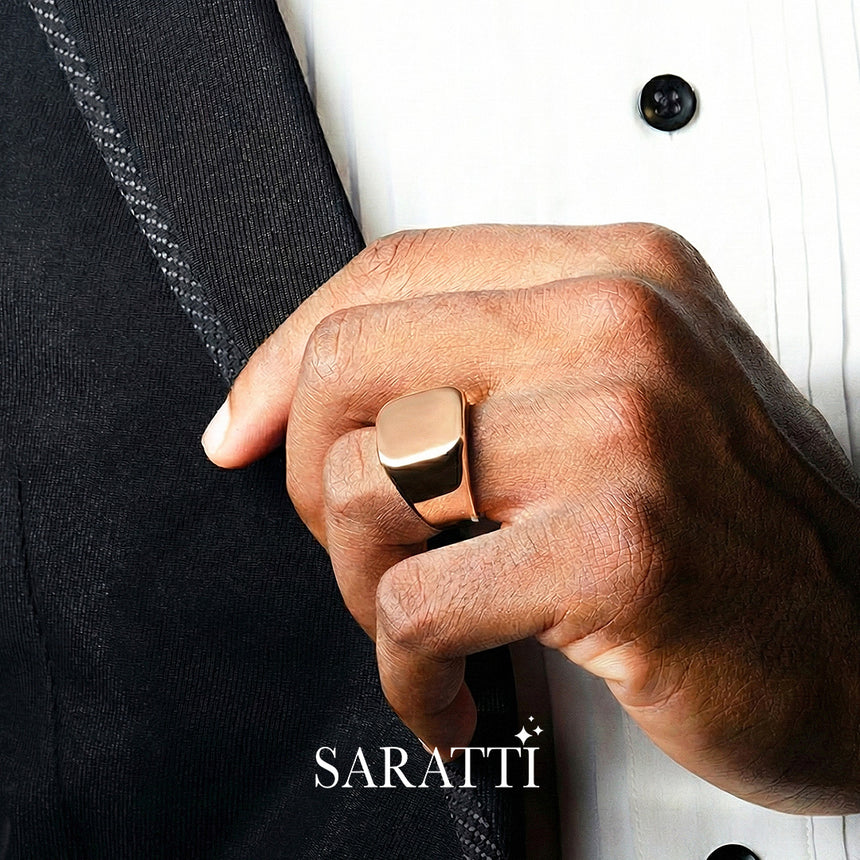 Mens wedding band geometric bolt design ring in 18K rose gold | SARATTI