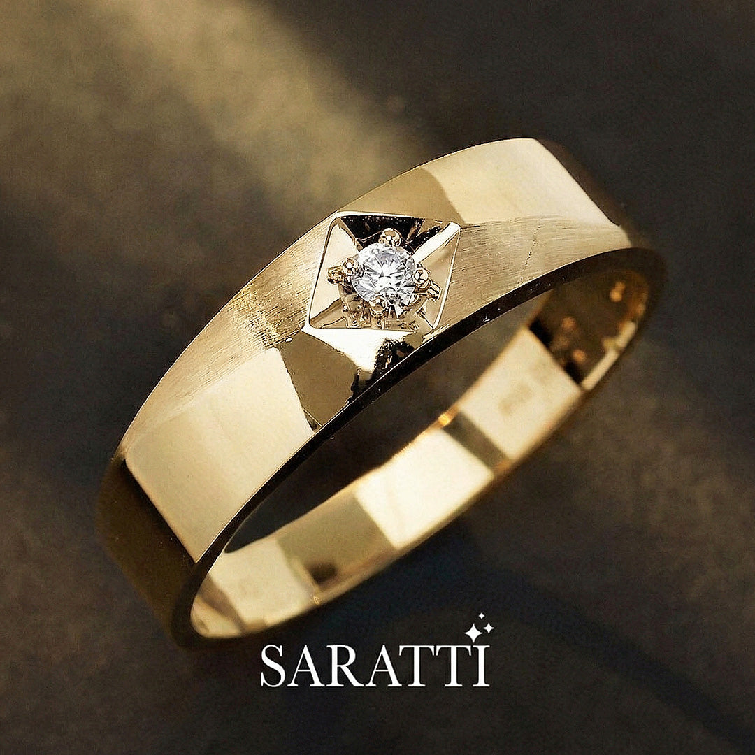 Cometa solitaire diamond ring handcrafted design in 18K yellow gold | SARATTI