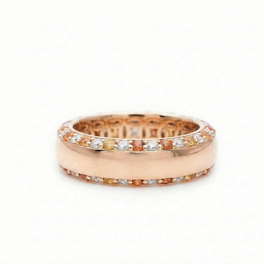Mens sapphire wedding band handcrafted diamond and sapphire ring in 18K rose gold | SARATTI