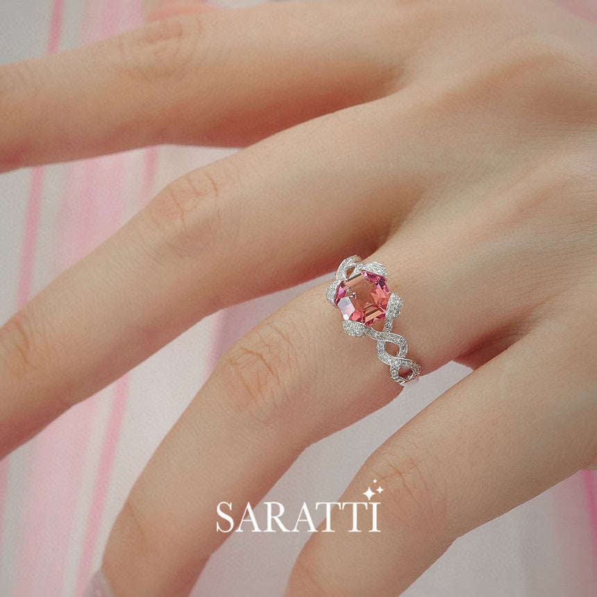 Model wears the Rose Régale Gold Pink Tourmaline Ring  | Saratti Fine Jewelry