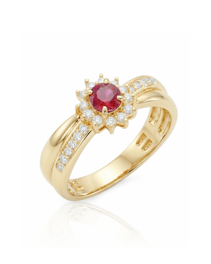 Aurea Apotheosis Ruby & Diamond Ring in 18K Yellow Gold | SARATTI