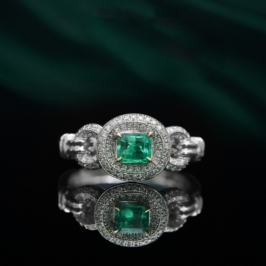 Eterna – Vintage Inspired Natural Emerald Halo Ring