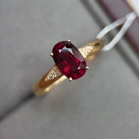 Natural Red Tourmaline Diamond Ring