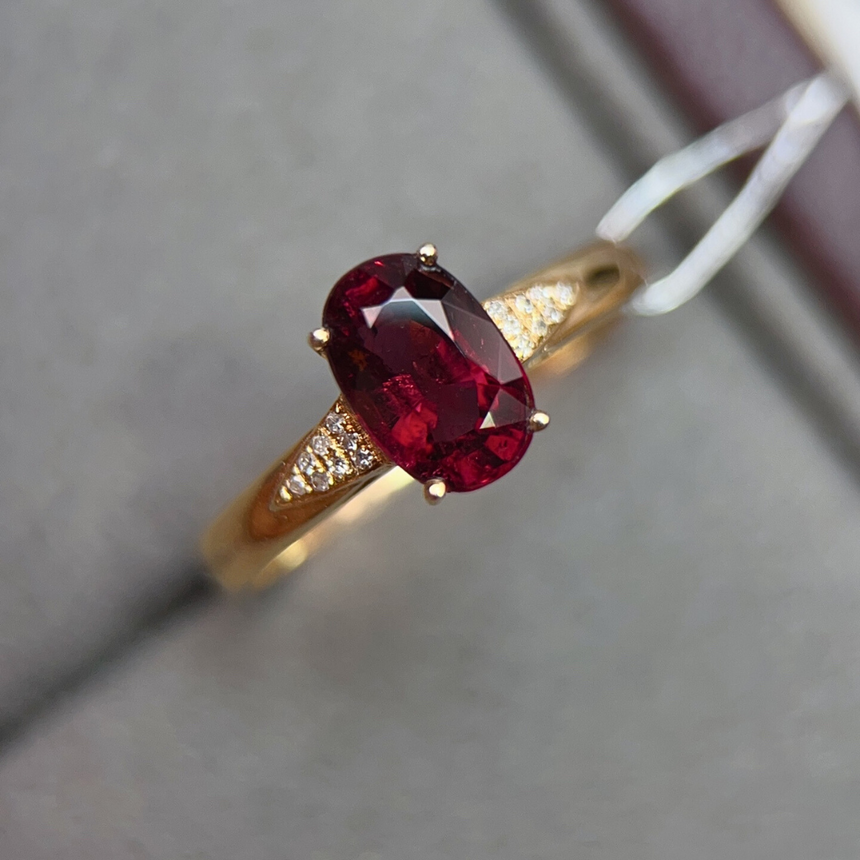 Natural Red Tourmaline Diamond Ring