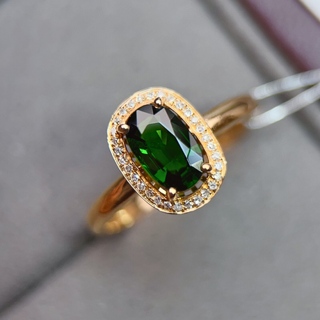 Natural Green Tourmaline Diamond Halo Ring