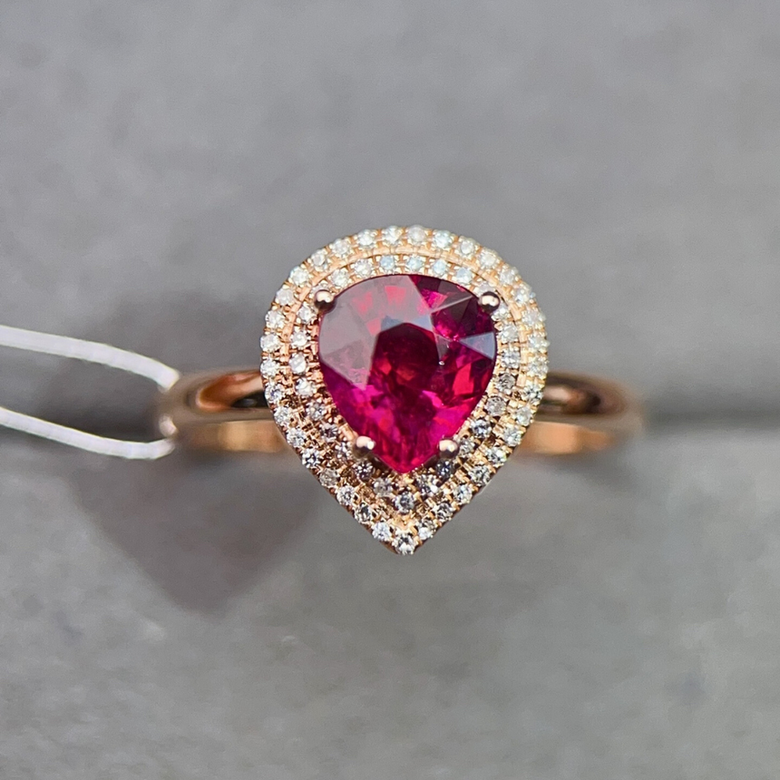 Halo Tourmaline Engagement Ring in 18K Gold