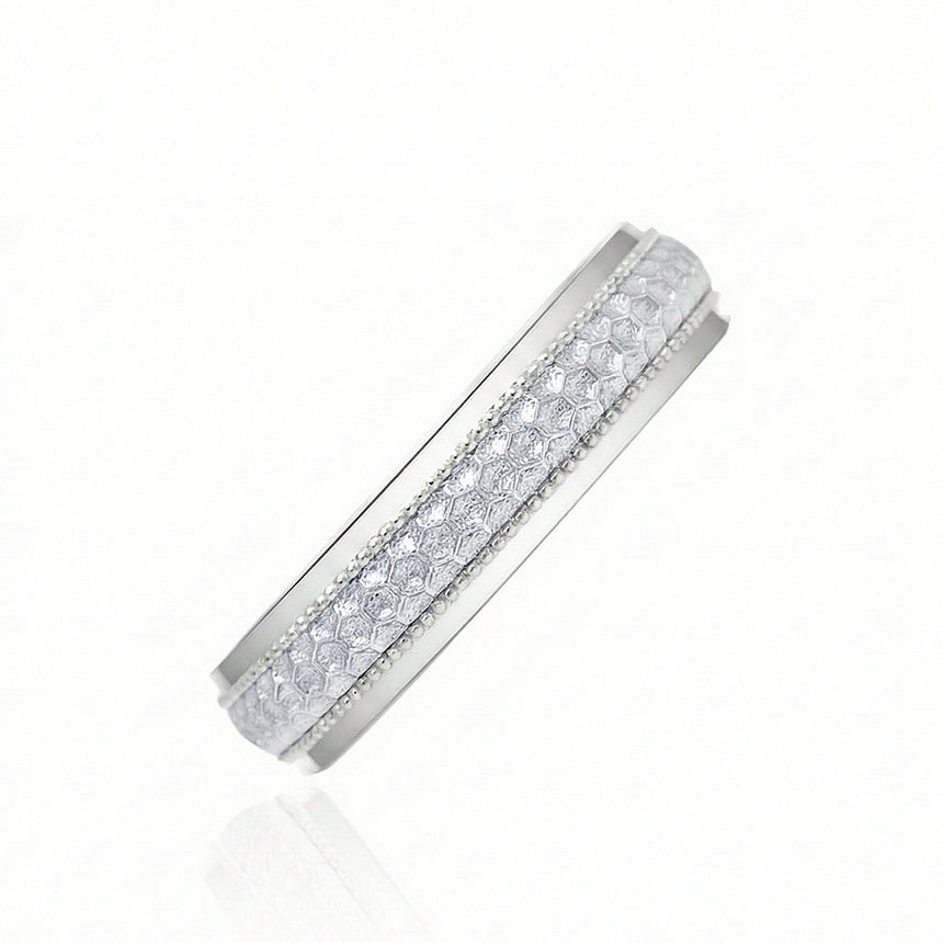 Aurelian honeycomb wedding band for men 18k white gold hexagon pattern band | SARATTI
