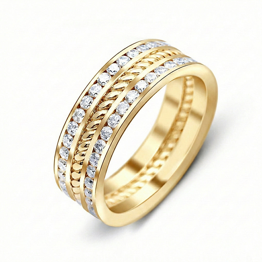 Aurelian rope diamond men’s wedding band 18k yellow gold pavé diamonds | SARATTI