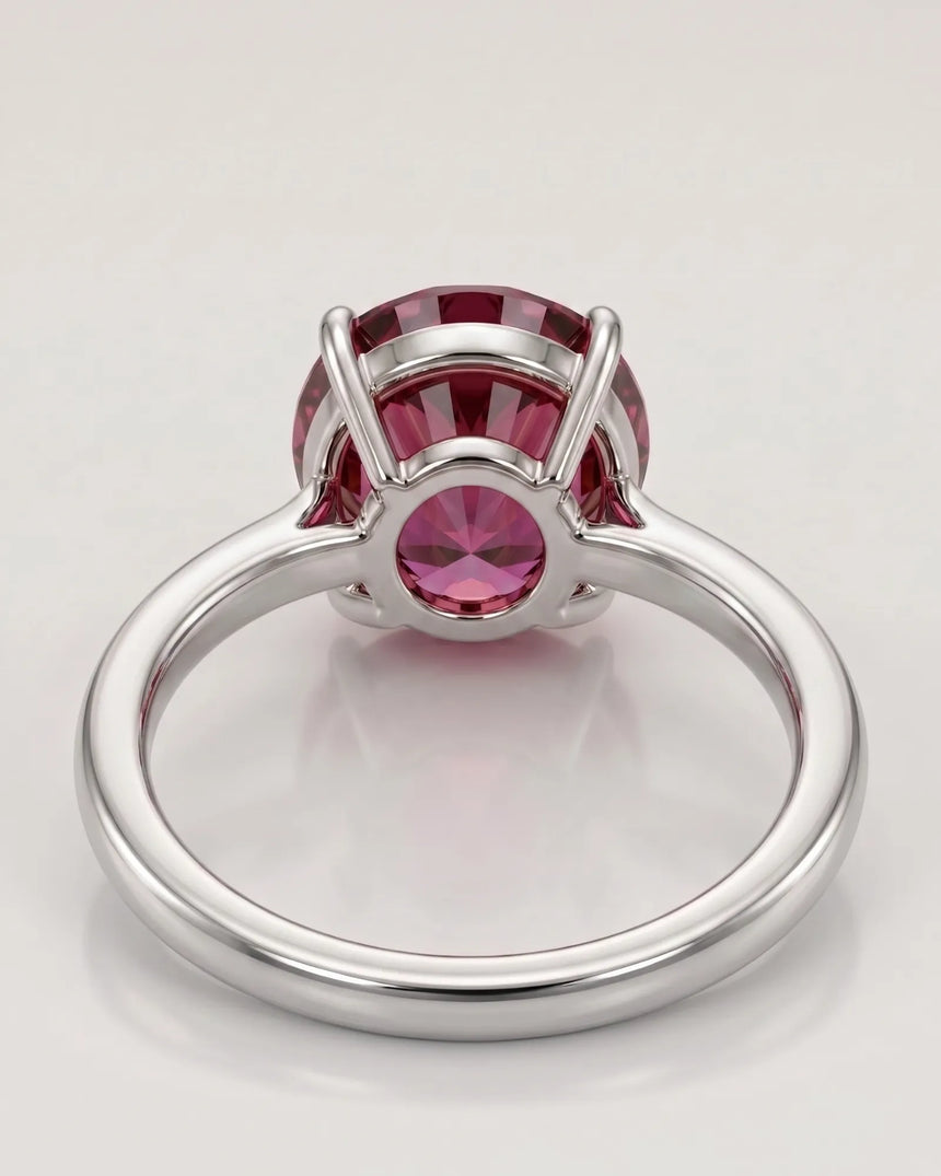 Aurora Rosa oval tourmaline ring with natural diamond accents in polished platinum | SARATTI