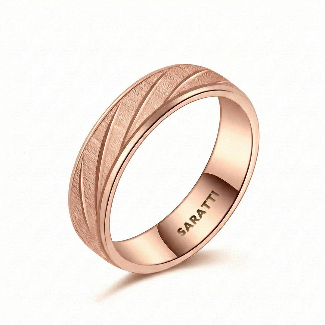 Axis vector men’s wedding band 18k rose gold swirl design | SARATTI