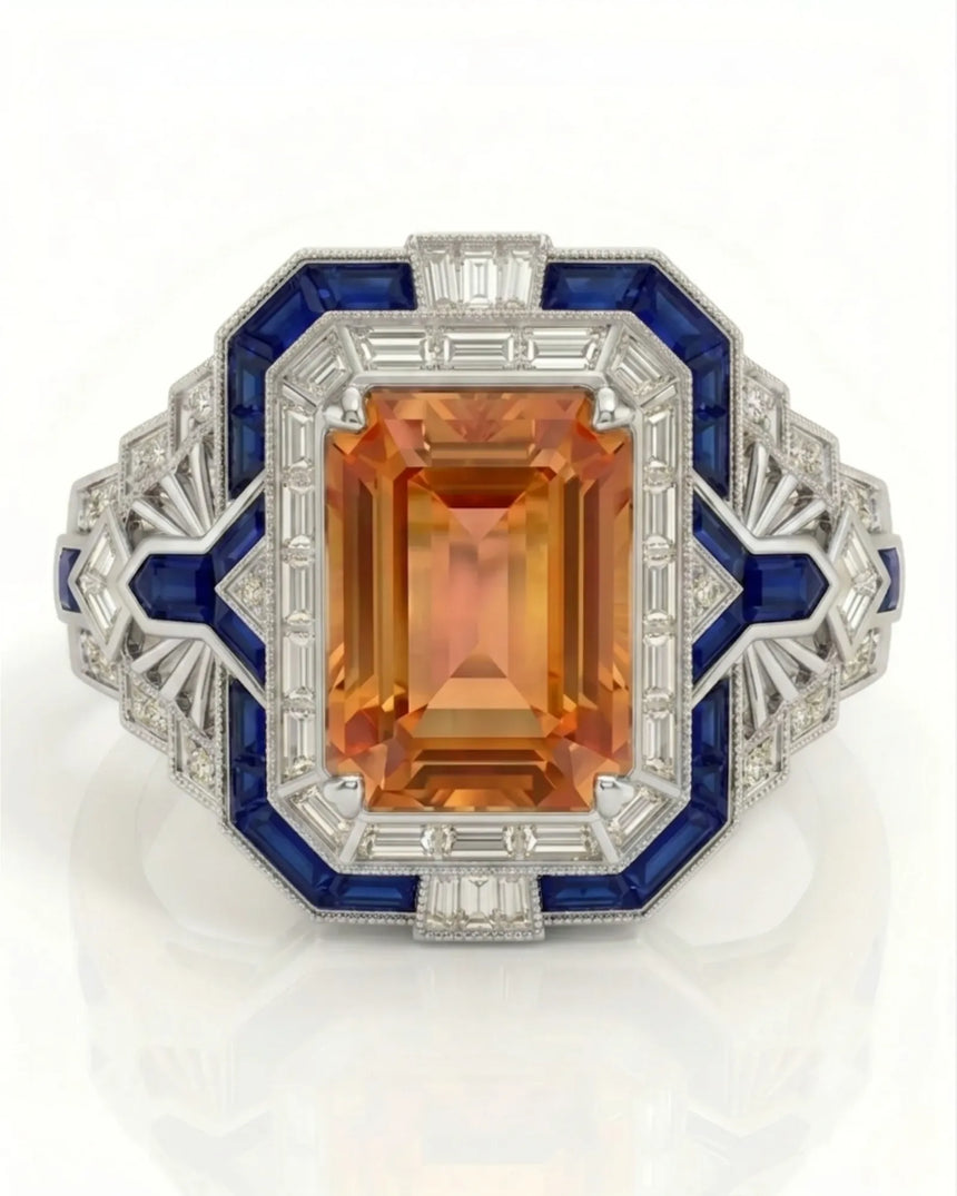 Azure Empress platinum setting for selected emerald cut Natural Imperial Topaz | SARATTI