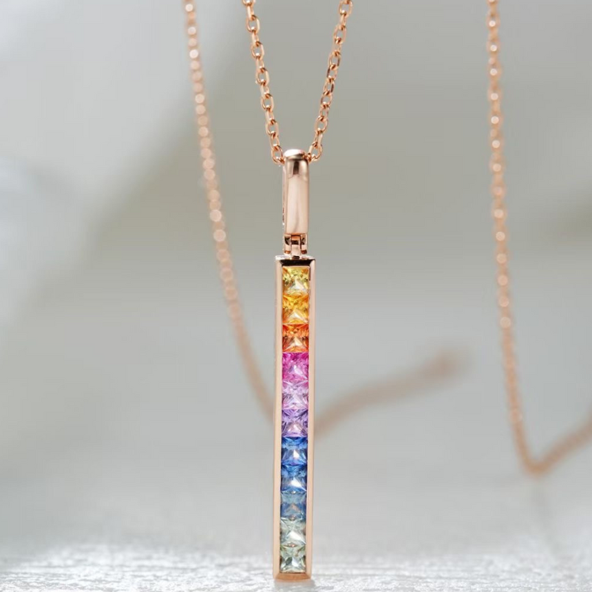 Prism Cascade - Rainbow Sapphire Pendant in 18K Gold