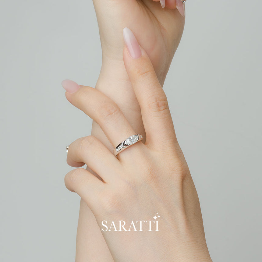 Bezel Set Marquise Cut Diamond Ring | Saratti