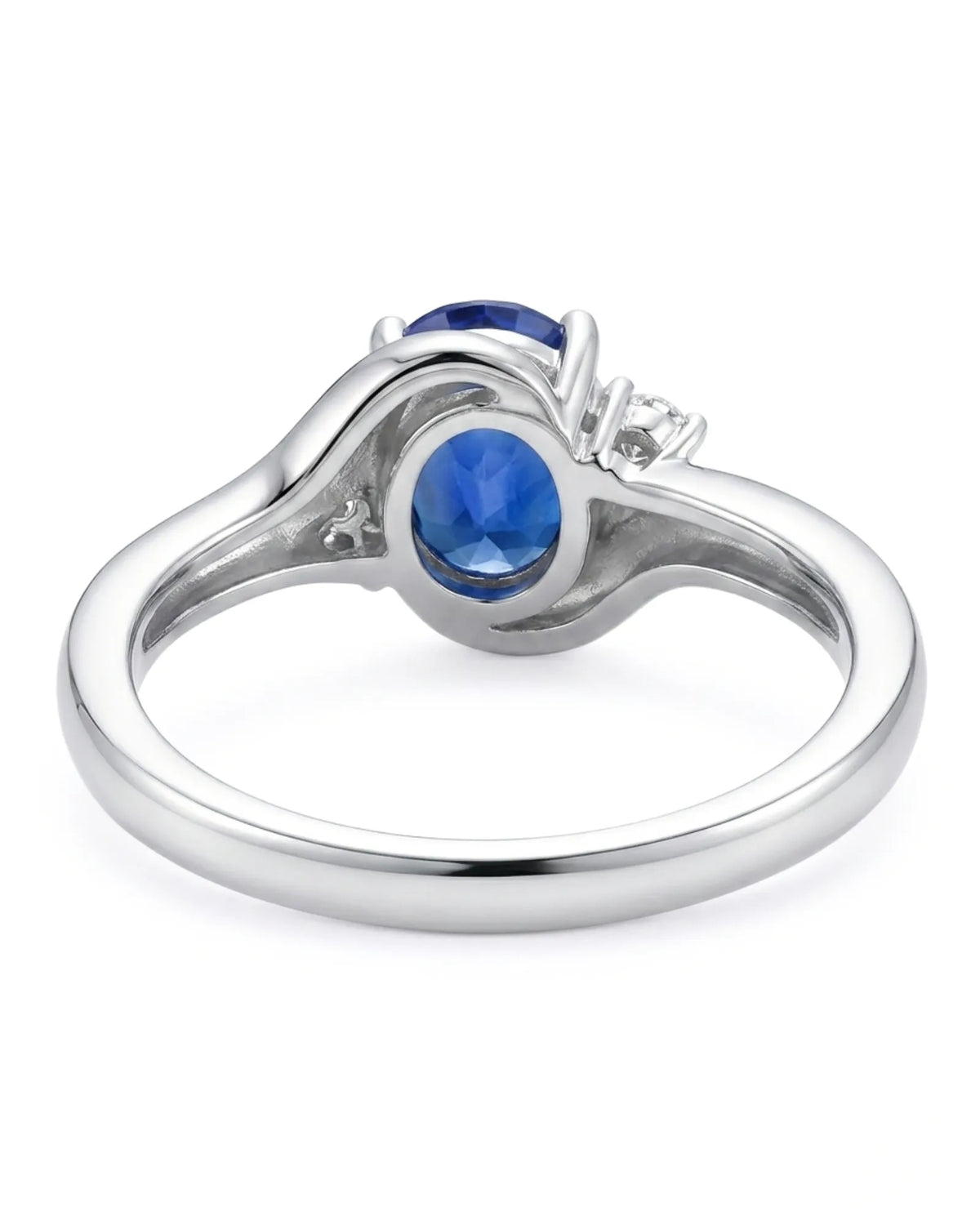 Blue Sapphire Promise ring with graceful flowing band in platinum | SARATTI