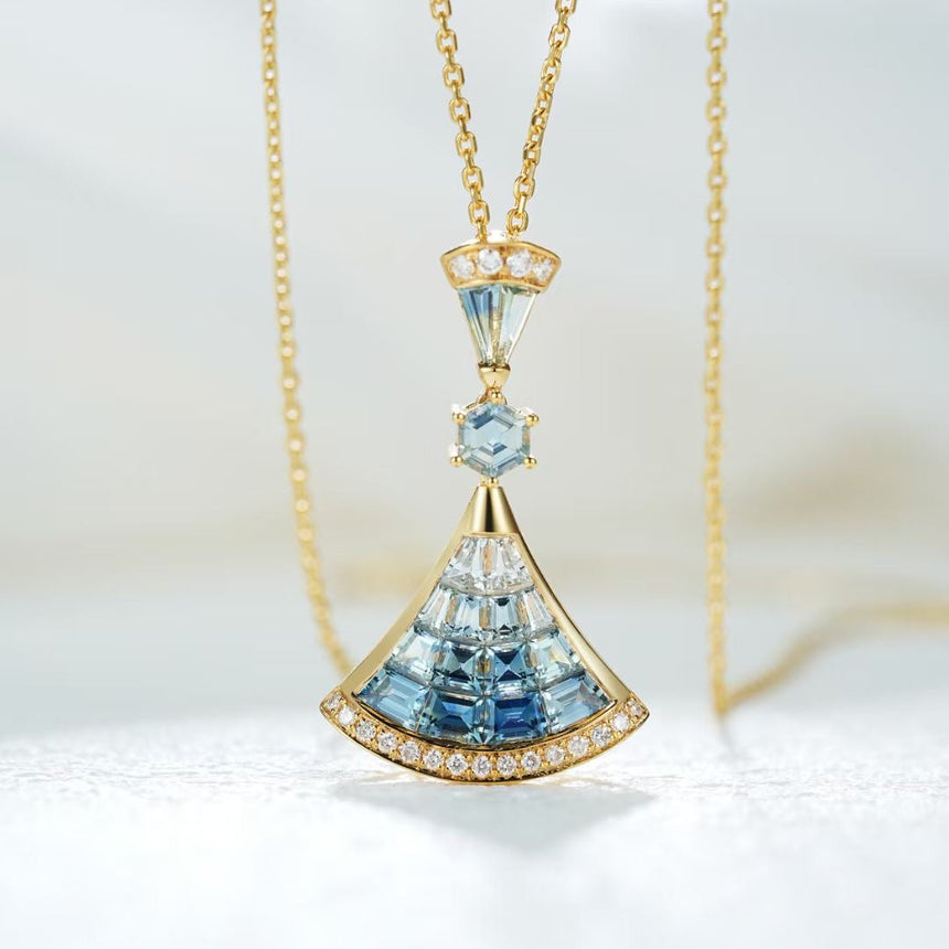 Blue and Teal Sapphires Set in Art Deco Pendant Necklace | Saratti