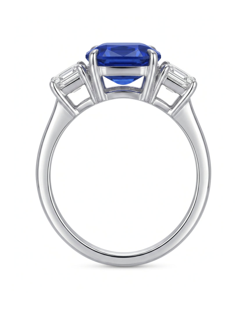 Blue sapphire and diamond engagement ring in polished platinum for meaningful gifting | SARATTI