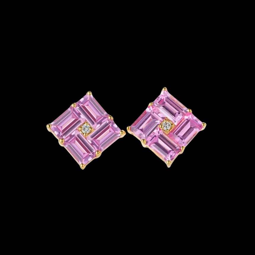 Blush Labyrinth - Pink Sapphire and Natural Diamond Earrings