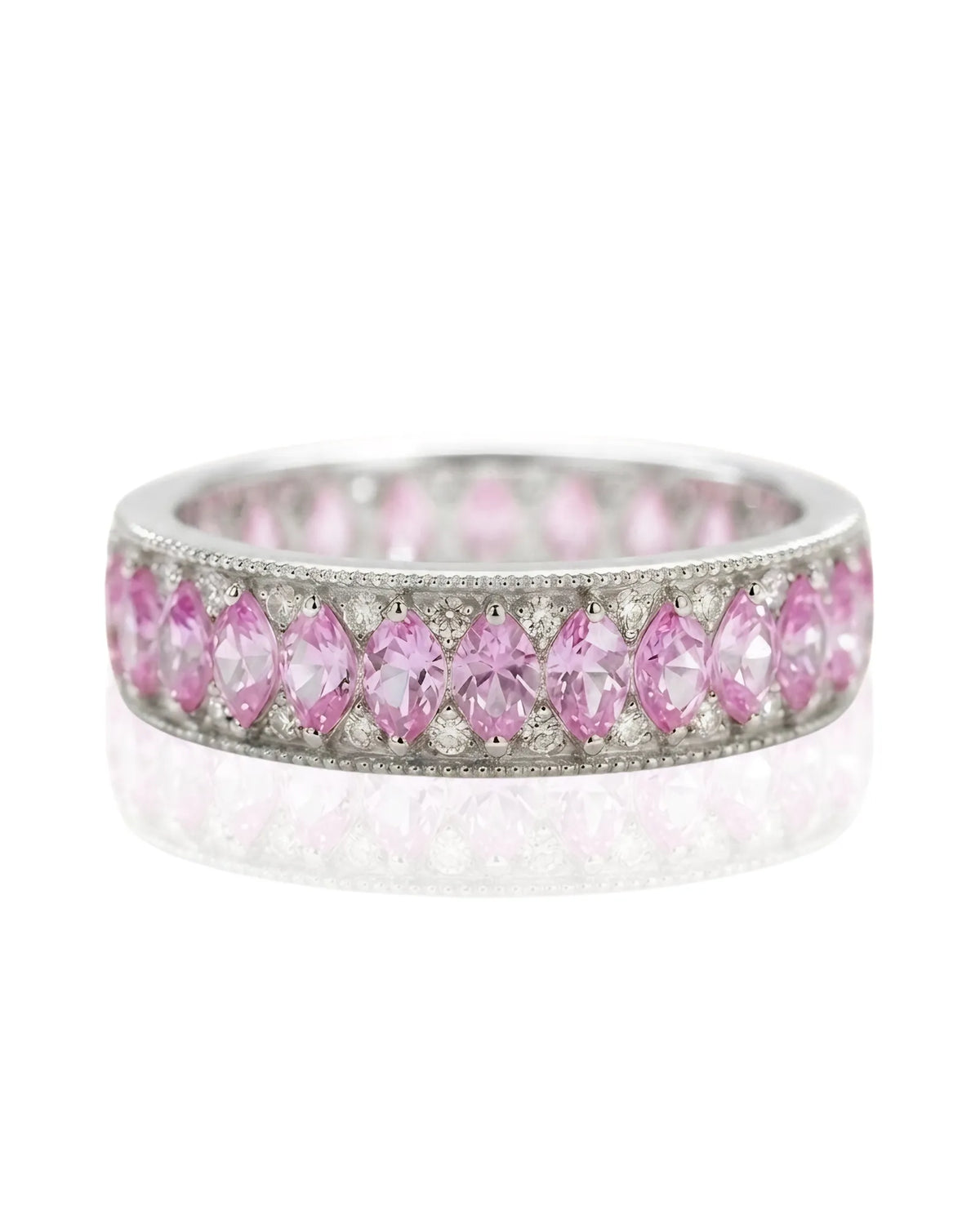 Blush Aurora sapphire ring with vintage milgrain diamond design in 14K white gold - SARATTI