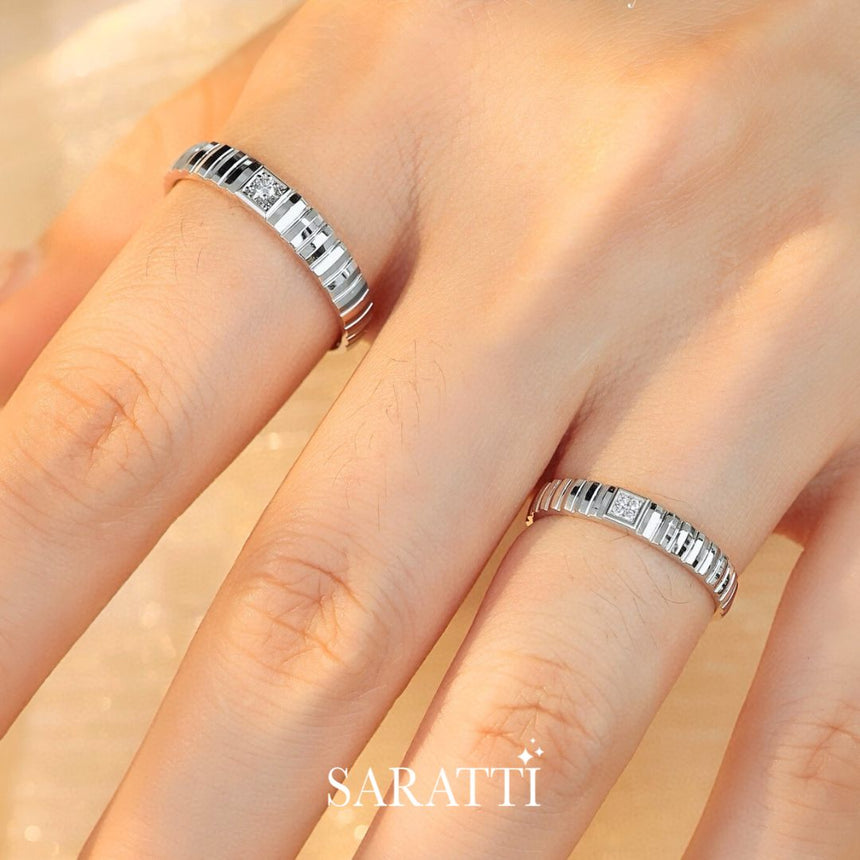 Couples 18K White Gold Wedding Rings For Him & Her | SARATTI
