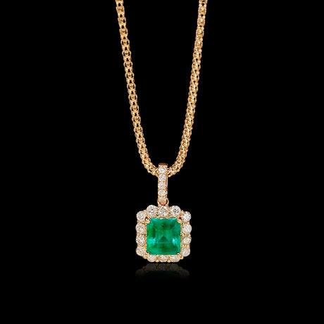 Imperial Oasis: Afghan Natural Emerald Diamond Halo Pendant