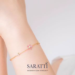 Diamond and Pink Sapphire 18K Yellow Gold Bracelet | Saratti