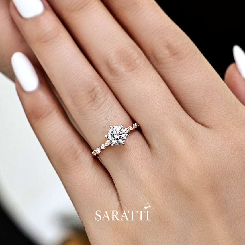 Round Diamond Engagement Ring with Marquise Accents | Saratti
