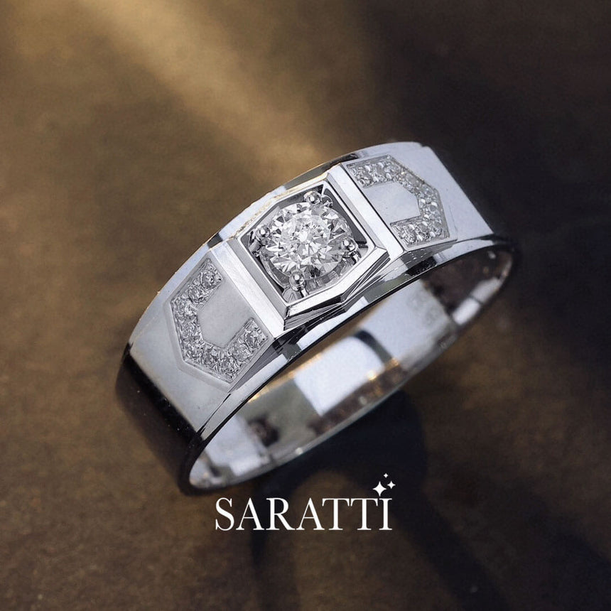 White Gold Art Deco Escalade Diamond Ring for Men | Saratti