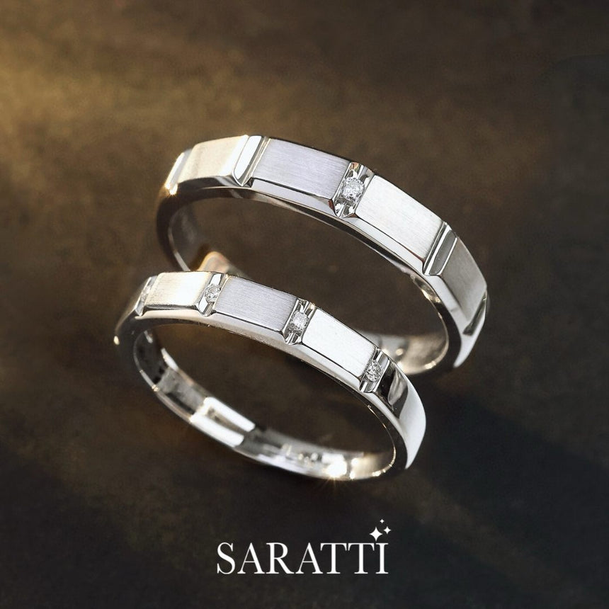 His & Hers Ring Sets White Gold His & Hers in 18K White Gold with unique patterns | Saratti
