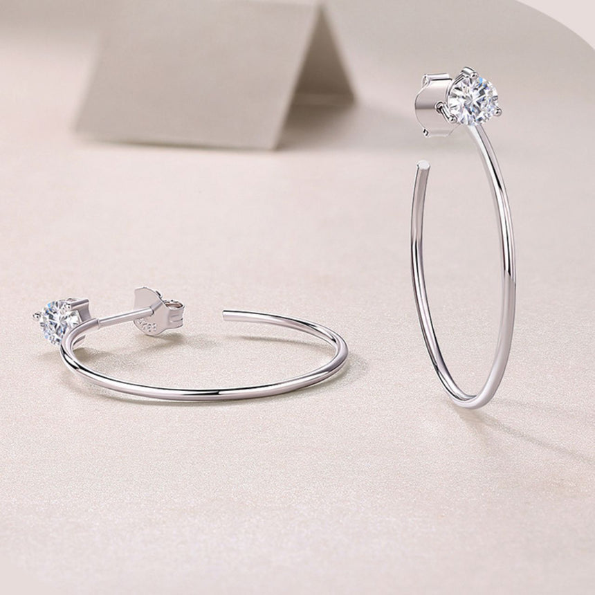 Crystal Arc: 0.5 Carat Moissanite Silver Hoop Earrings