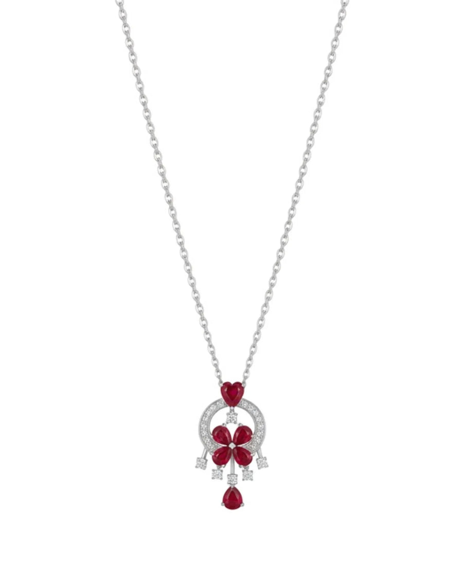CELESTIA pigeon blood ruby and diamond dreamcatcher pendant in Pt950 platinum | SARATTI