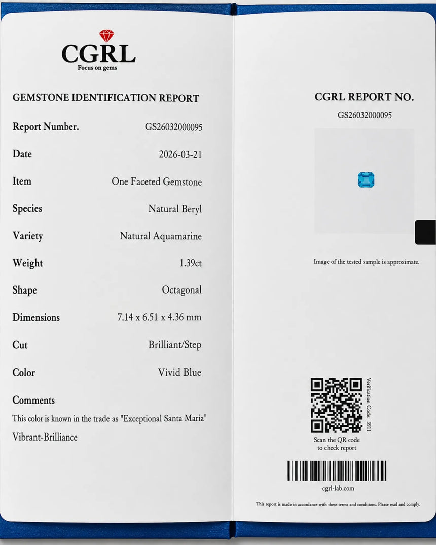 CGRL-certified Natural Santa Maria Aquamarine alternate view -- SARATTI