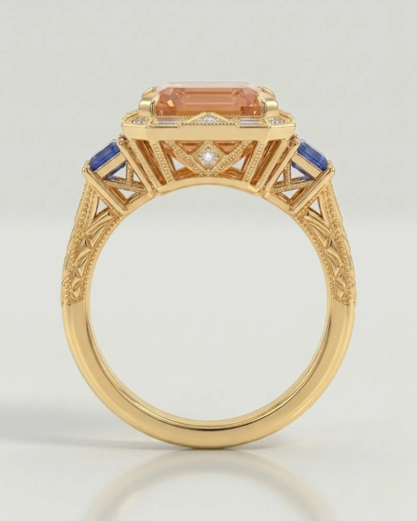 Celeste Azure Build My Ring setting for emerald cut Natural Imperial Topaz | SARATTI