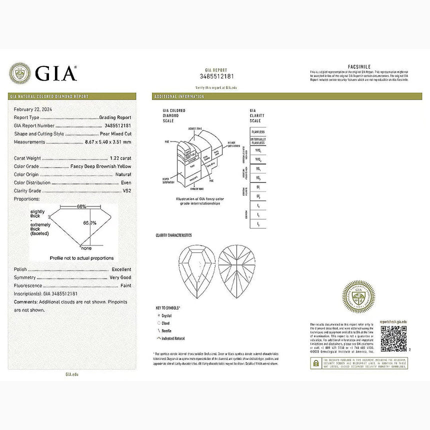 GIA certificate of Pear Cut Champagne Gemstone
