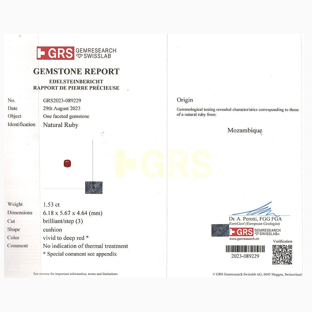 1.53-carat Cushion Cut Ruby Certificate | Saratti