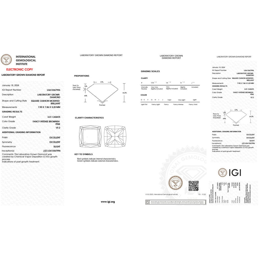 Certificate for 3.01 carats Fancy Intense Brownish Pink Diamond | Saratti