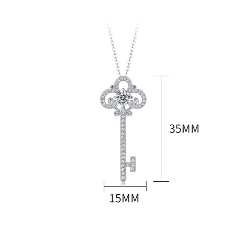 Royal Cipher: Moissanite Antique Key Pendant in Silver