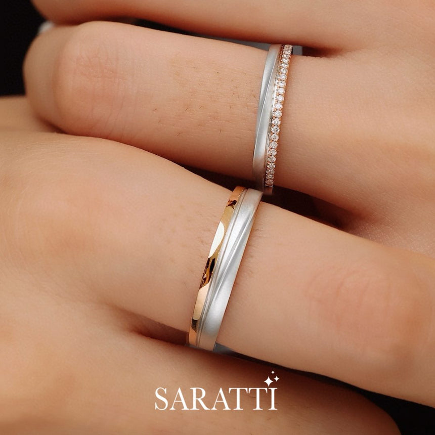 Classic 18K White and Rose Gold Diamond Wedding Set | SARATTI