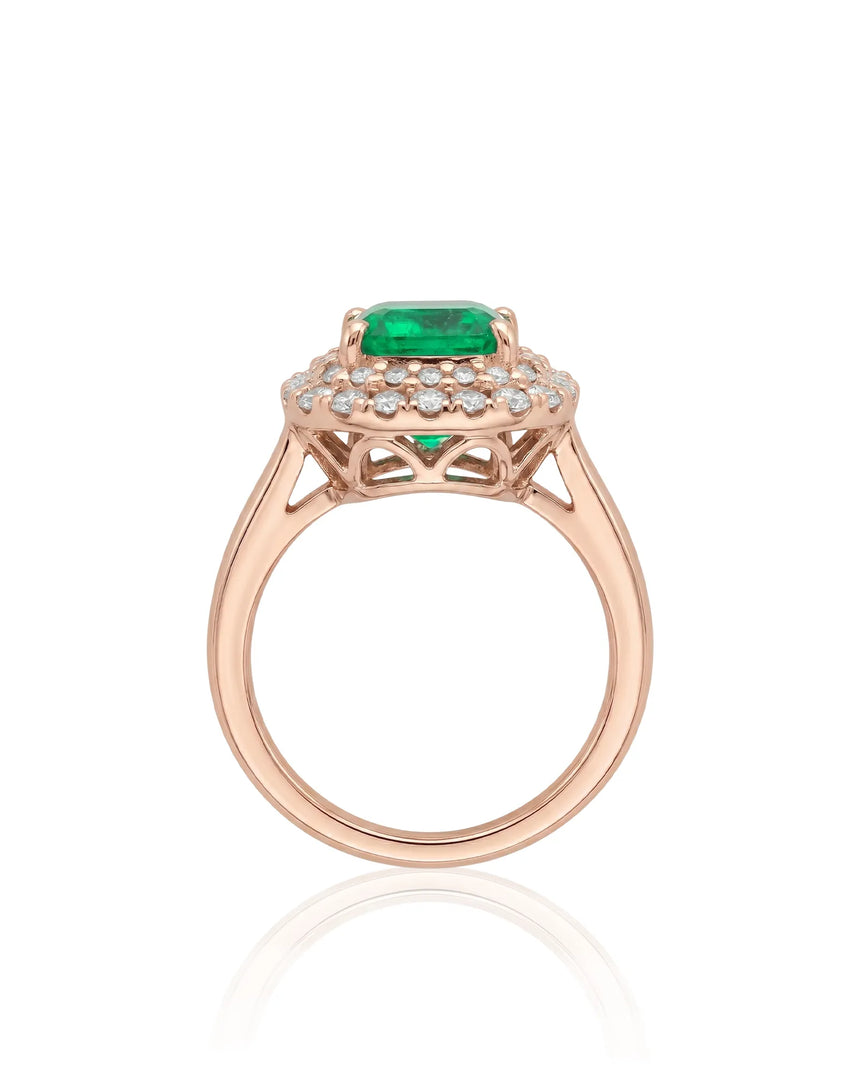 Classic natural emerald diamond ring with rose gold setting | SARATTI