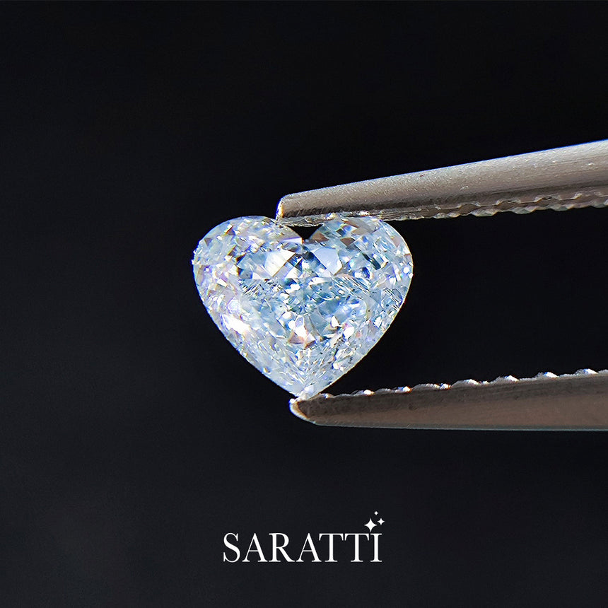 Natural 0.695 carat Light Blue diamond heart cut top view | SARATTI