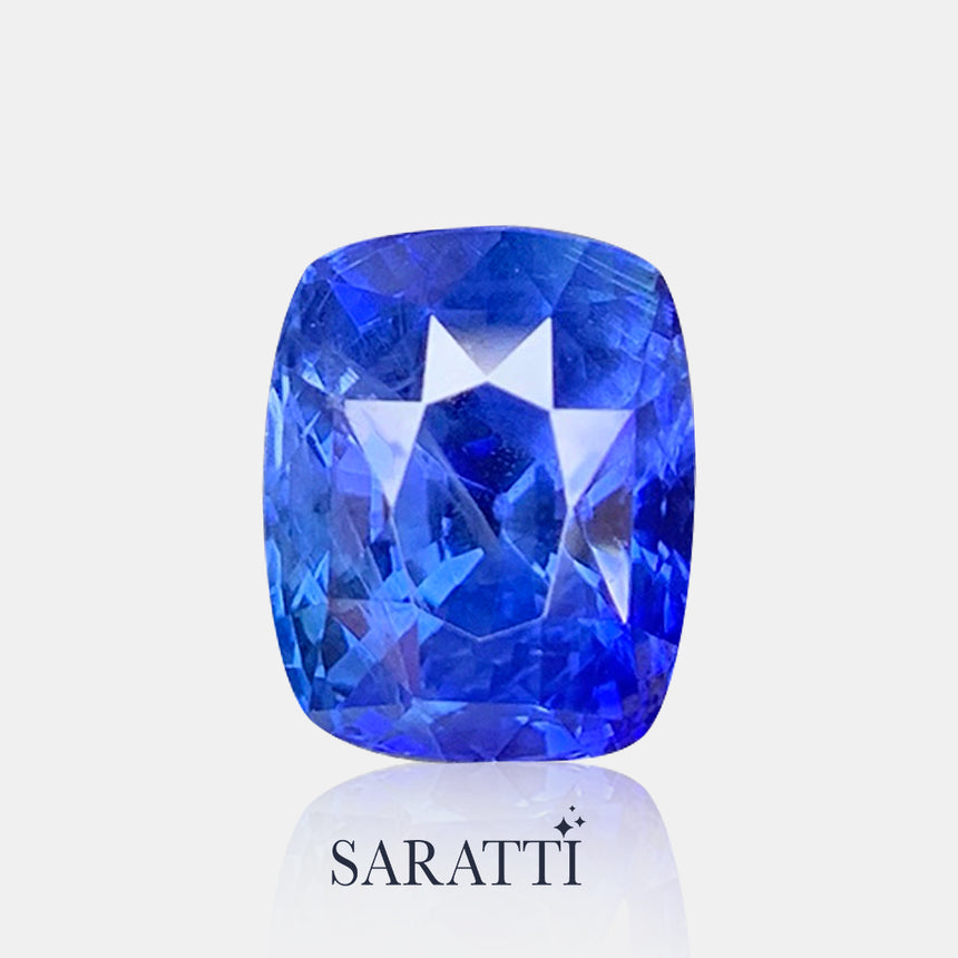 Close-up of 3.13 carat Natural sapphire cushion faceted | SARATTI