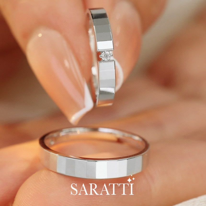 Polished White Gold Wedding Bands With Natural Diamonds | Saratti